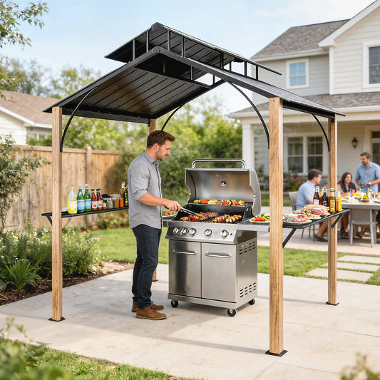 Gazebo de BBQ hardtop double toit métal 2,4 x 1,8 m