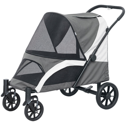 Poussette Pliable Aosom pour Grands Chiens avec 4 Roues et Amortisseurs