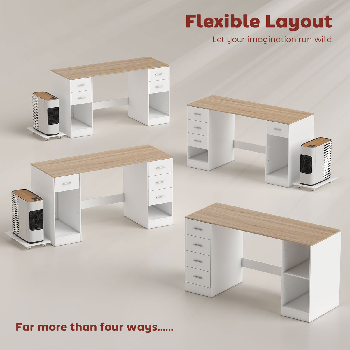 Bureau informatique avec 4 tiroirs et tablette mobile