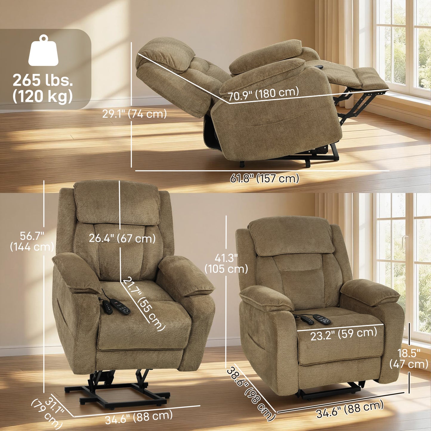 Fauteuil releveur électrique massant à 2 positions mémoire