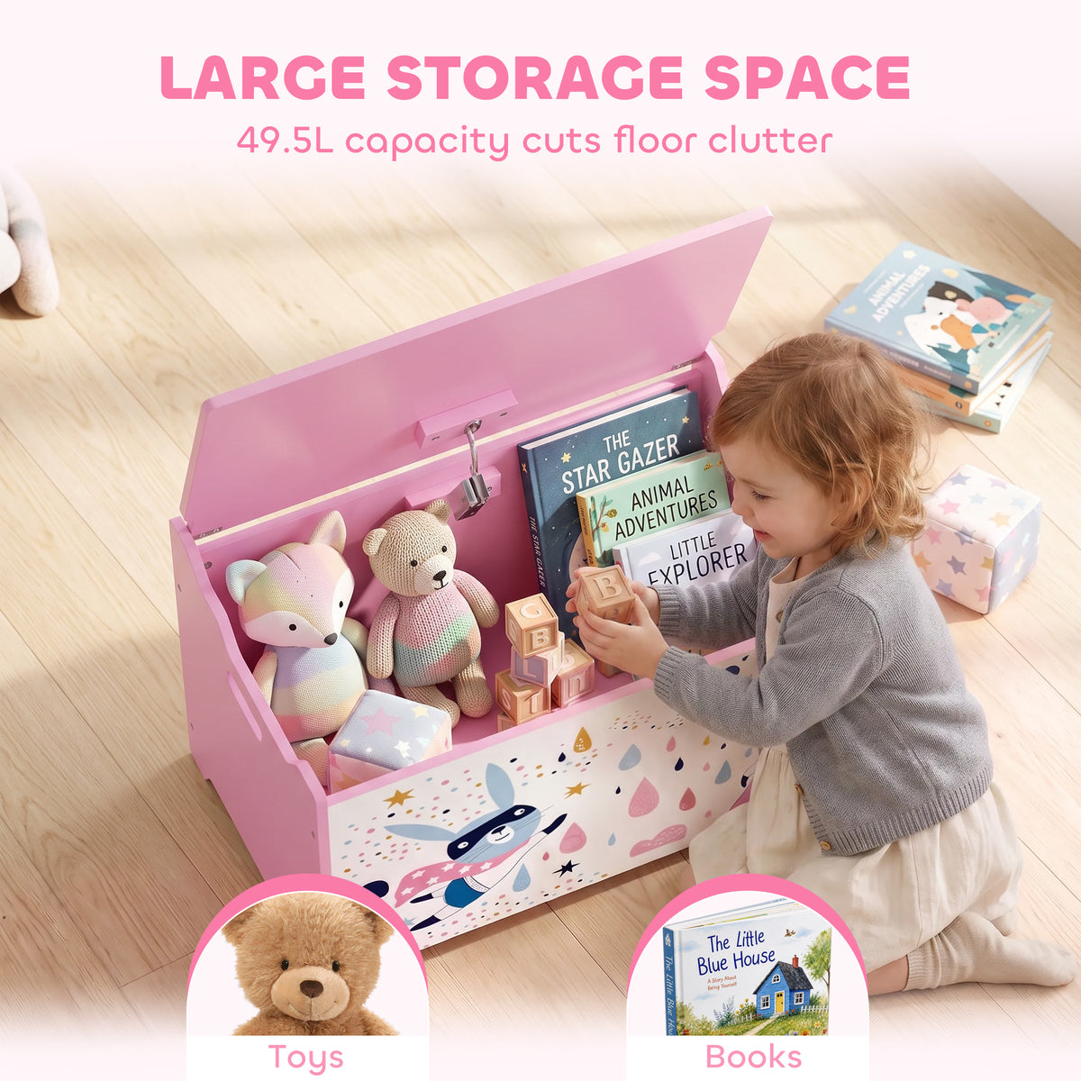 Kids Toy Box Storage Chest with Safety Hinges