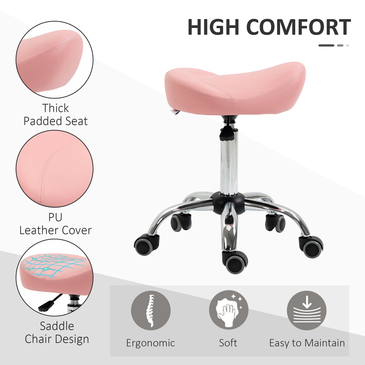 Tabouret selle ergonomique ajustable à roulettes