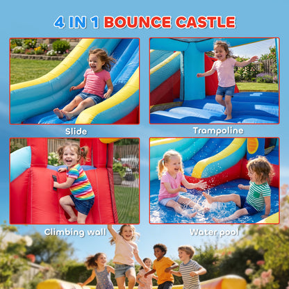 Château gonflable 4 en 1 avec glissade et piscine