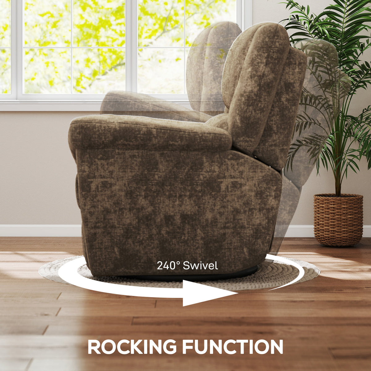 Fauteuil inclinable électrique pivotant et berçant en chenille