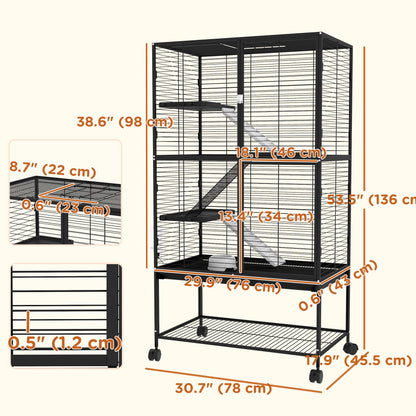 Cage à roulettes pour petits animaux à 4 niveaux