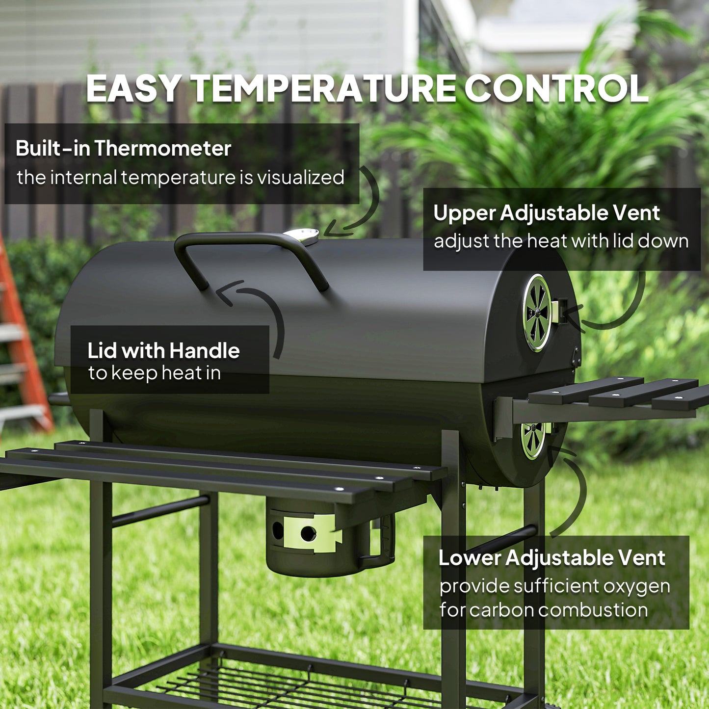 Barbecue au charbon 74 cm avec table pliante