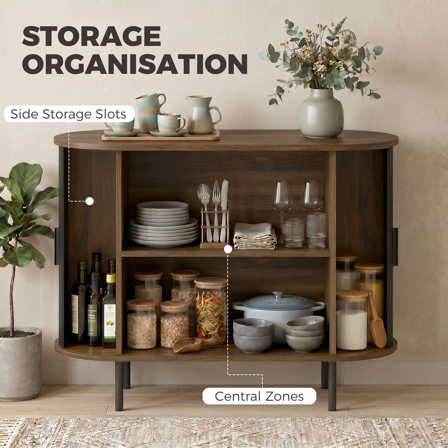 Buffet bas portes tambour coulissantes rangement ajustable