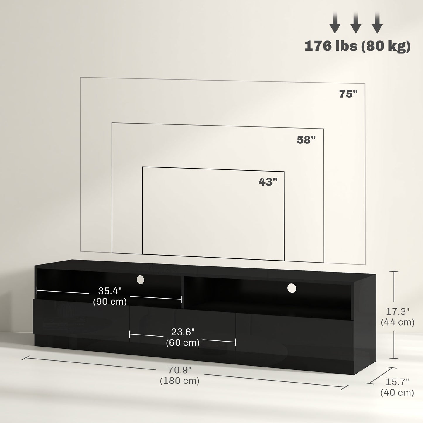 Meuble TV DEL haute brillance pour téléviseurs jusqu'à 75"