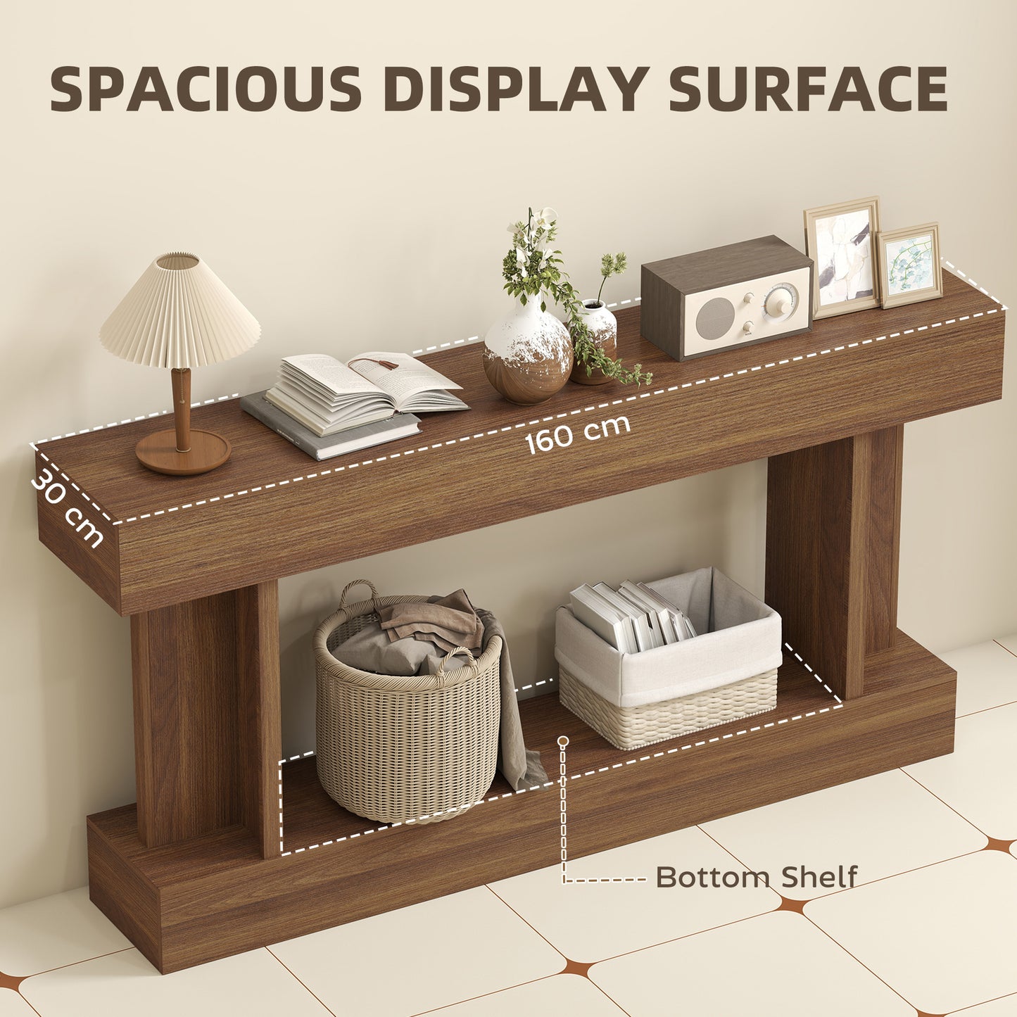 Table console vintage avec tablette inférieure 160 cm