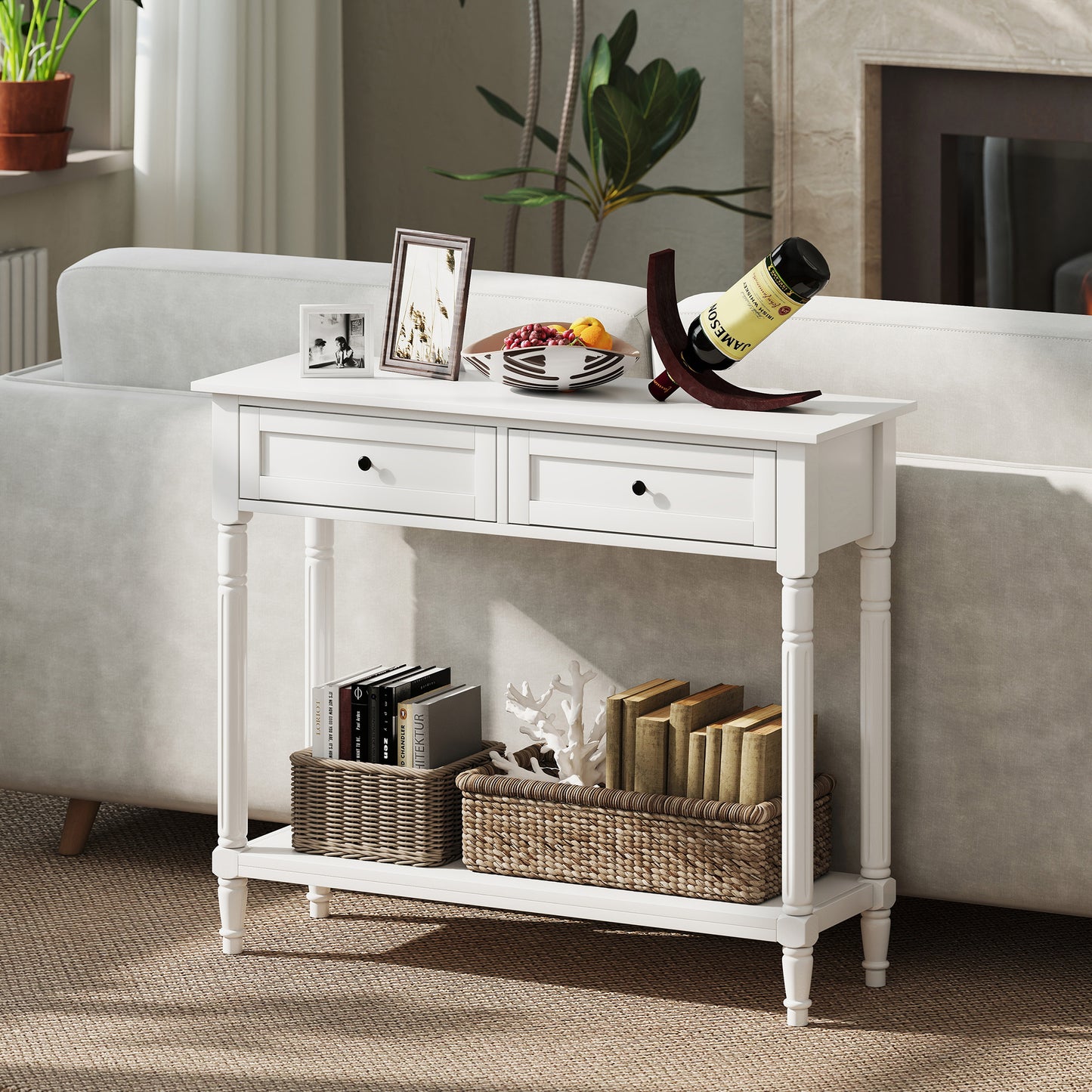 Table console d'entrée avec 2 tiroirs et étagère