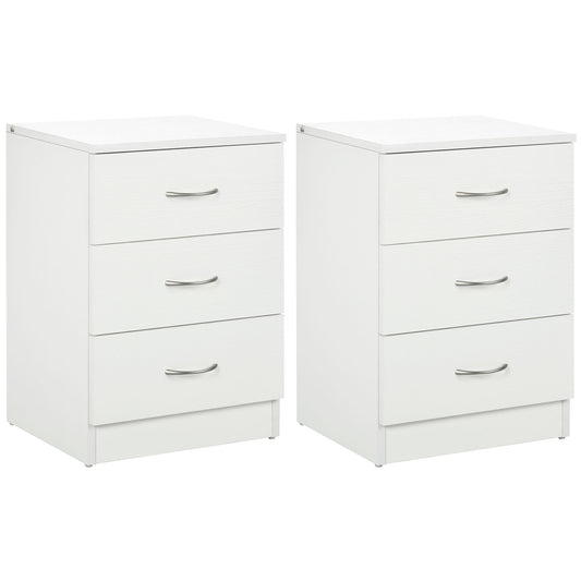 Table de chevet Aosom 3 tiroirs, bois moderne, ensemble de 2