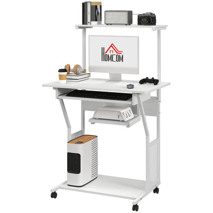 Bureau informatique mobile avec étagères et roulettes