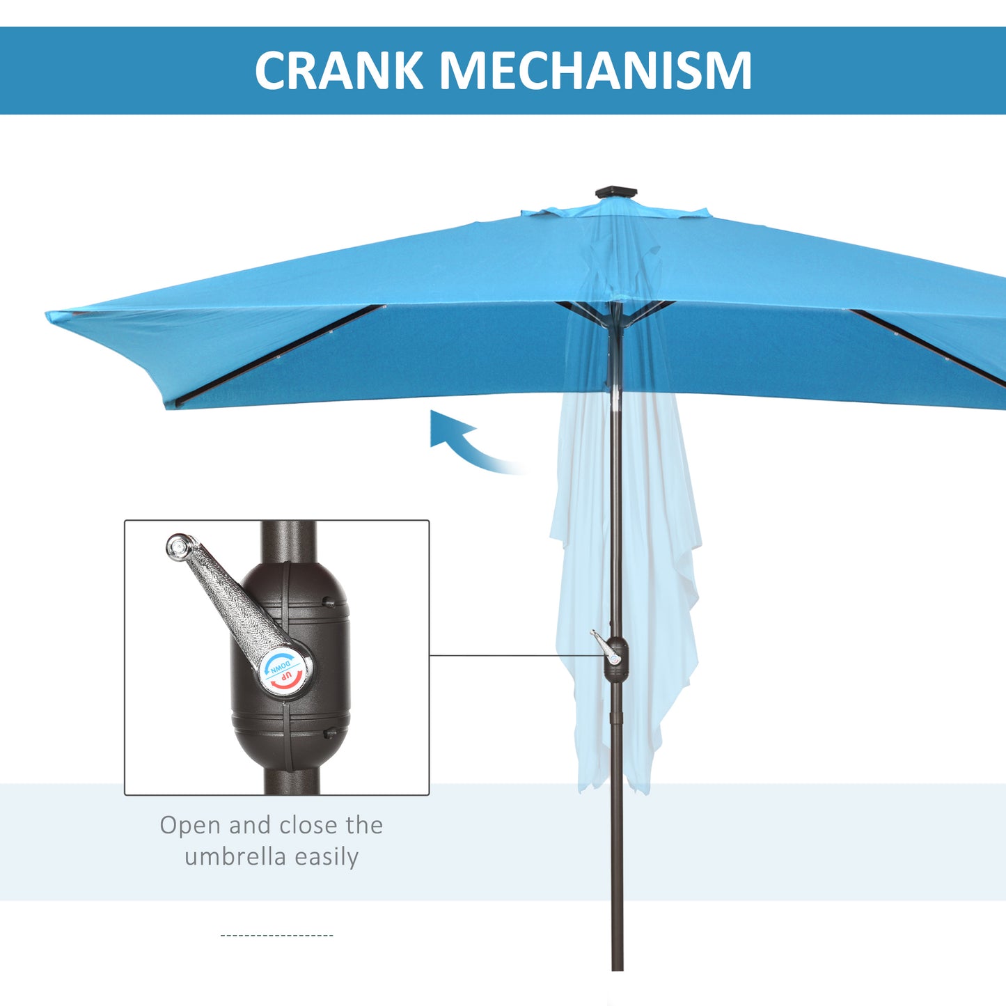 Parasol de patio rectangulaire avec éclairage DEL solaire 195x295cm