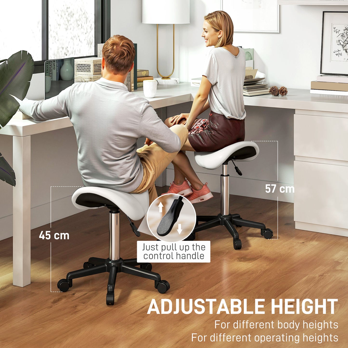 Tabouret selle ergonomique pivotant à roulettes