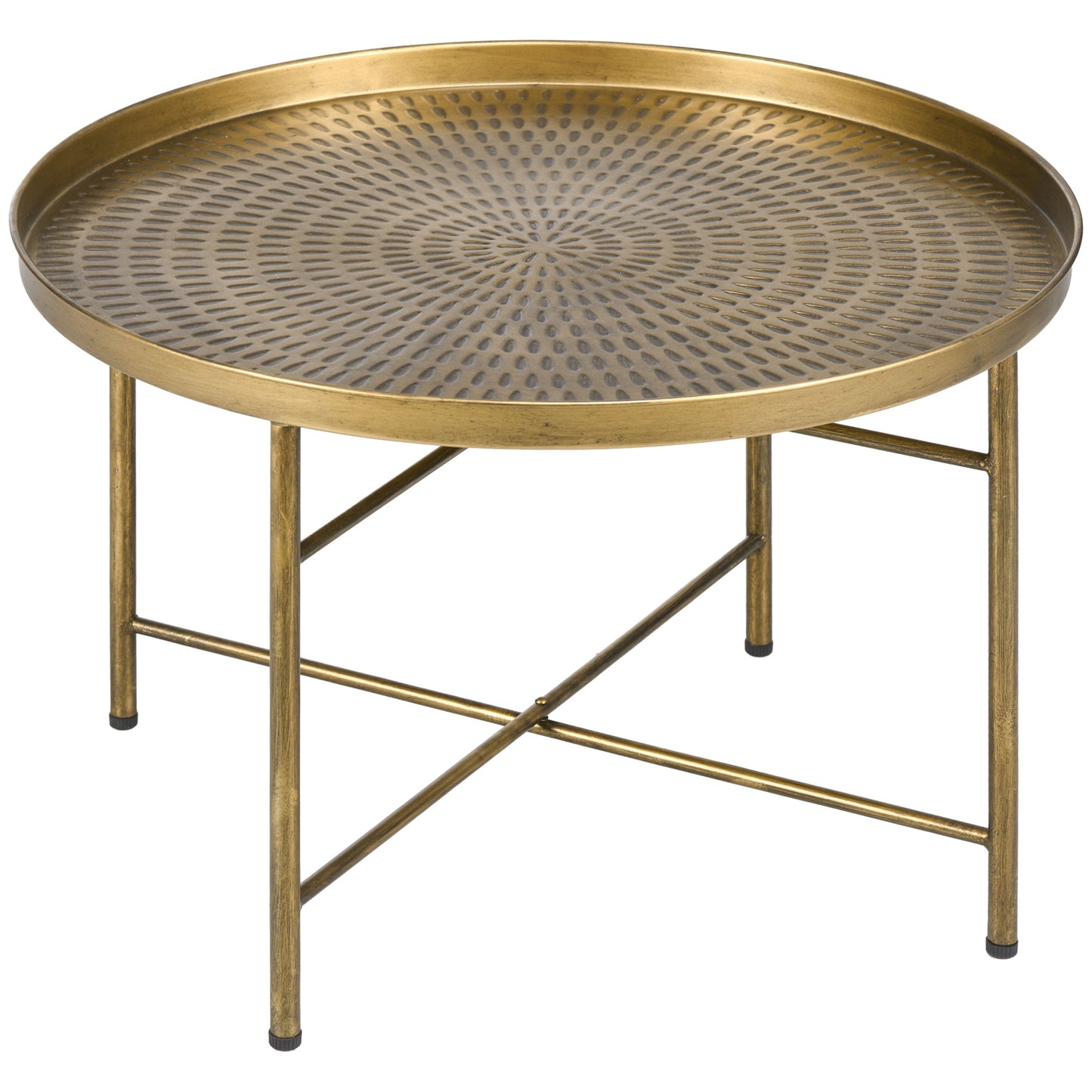 Table basse ronde plateau martelé cadre métal