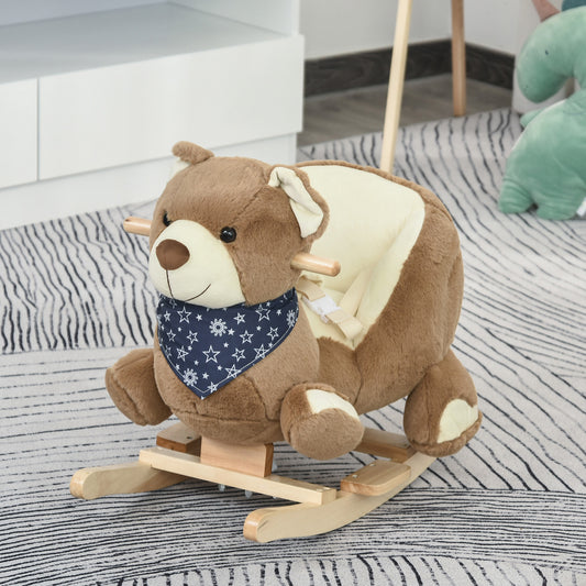 Cheval à bascule pour bébé en peluche ours avec son