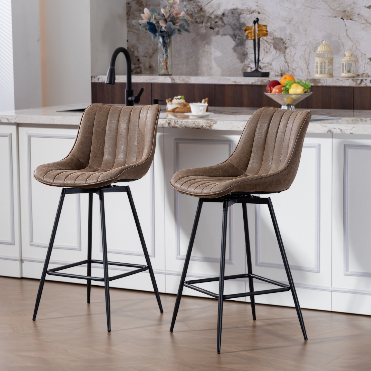 Tabourets de bar pivotants avec dossier et repose-pieds