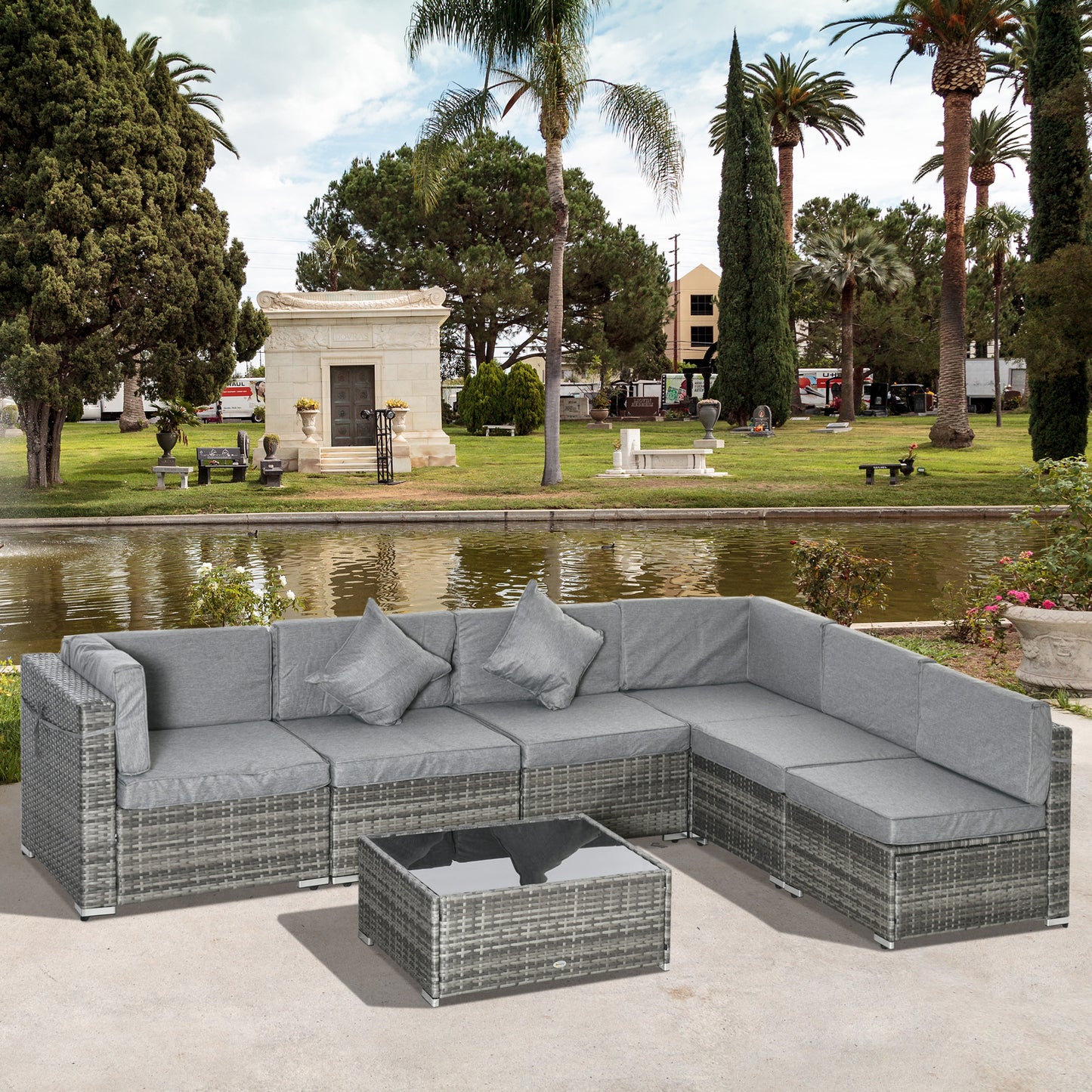 Outsunny 7-Piece Sectional Sofa Set - Brown & Beige Rattan