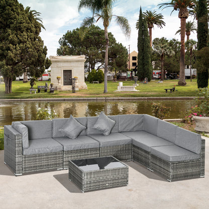 Outsunny 7-Piece Sectional Sofa Set - Brown & Beige Rattan