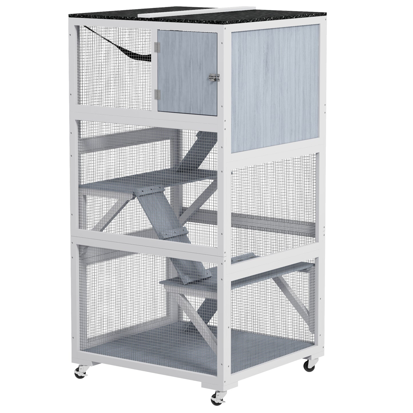 Enclos Extérieur Chat Multi-Niveaux sur Roulettes 86cm