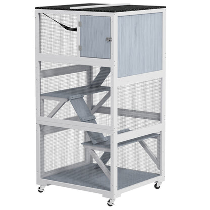 Enclos Extérieur Chat Multi-Niveaux sur Roulettes 86cm