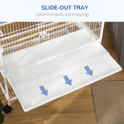 Grande cage à oiseaux en acier avec roulettes et perchoirs