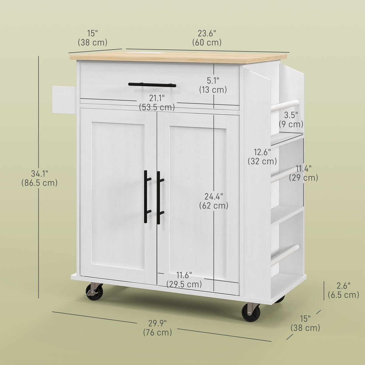 Îlot de cuisine mobile avec prises électriques et rangement