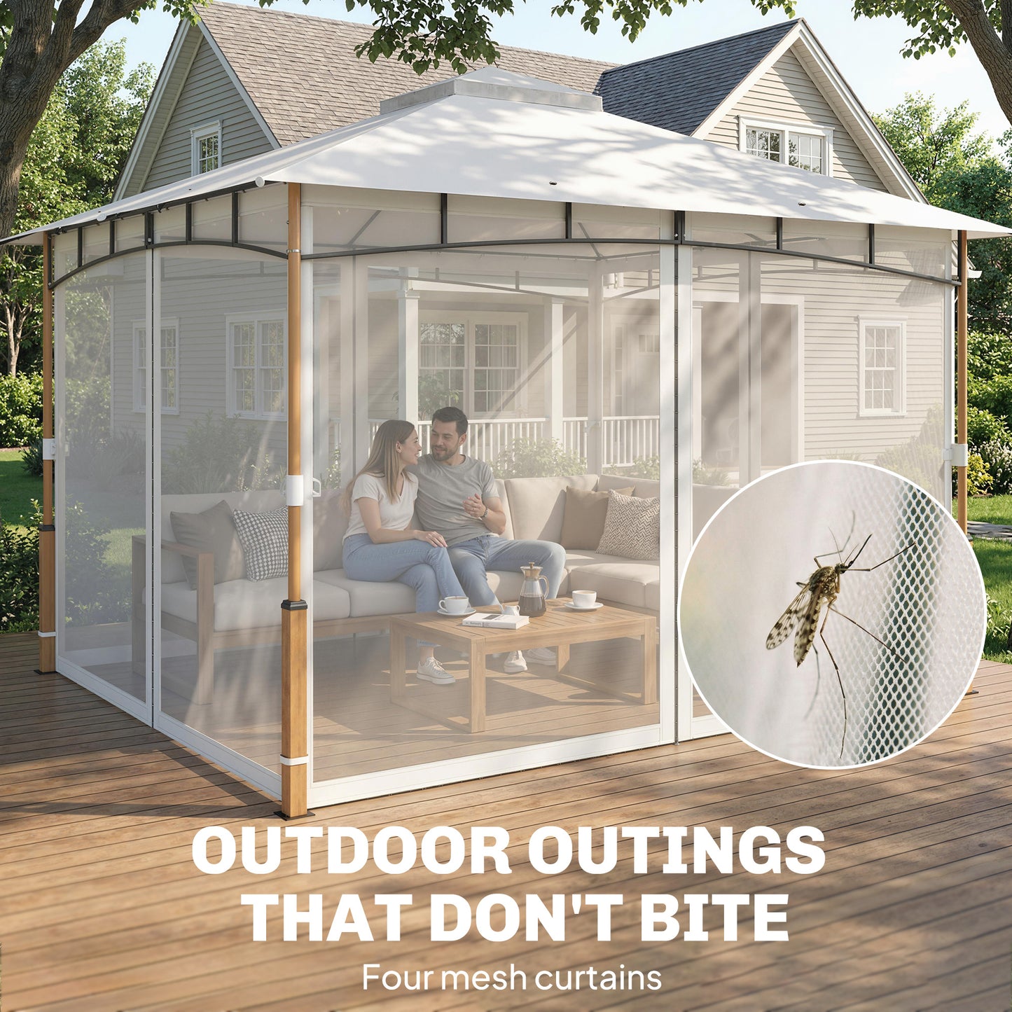 Gazebo de patio double toit 3x3.6m avec moustiquaire