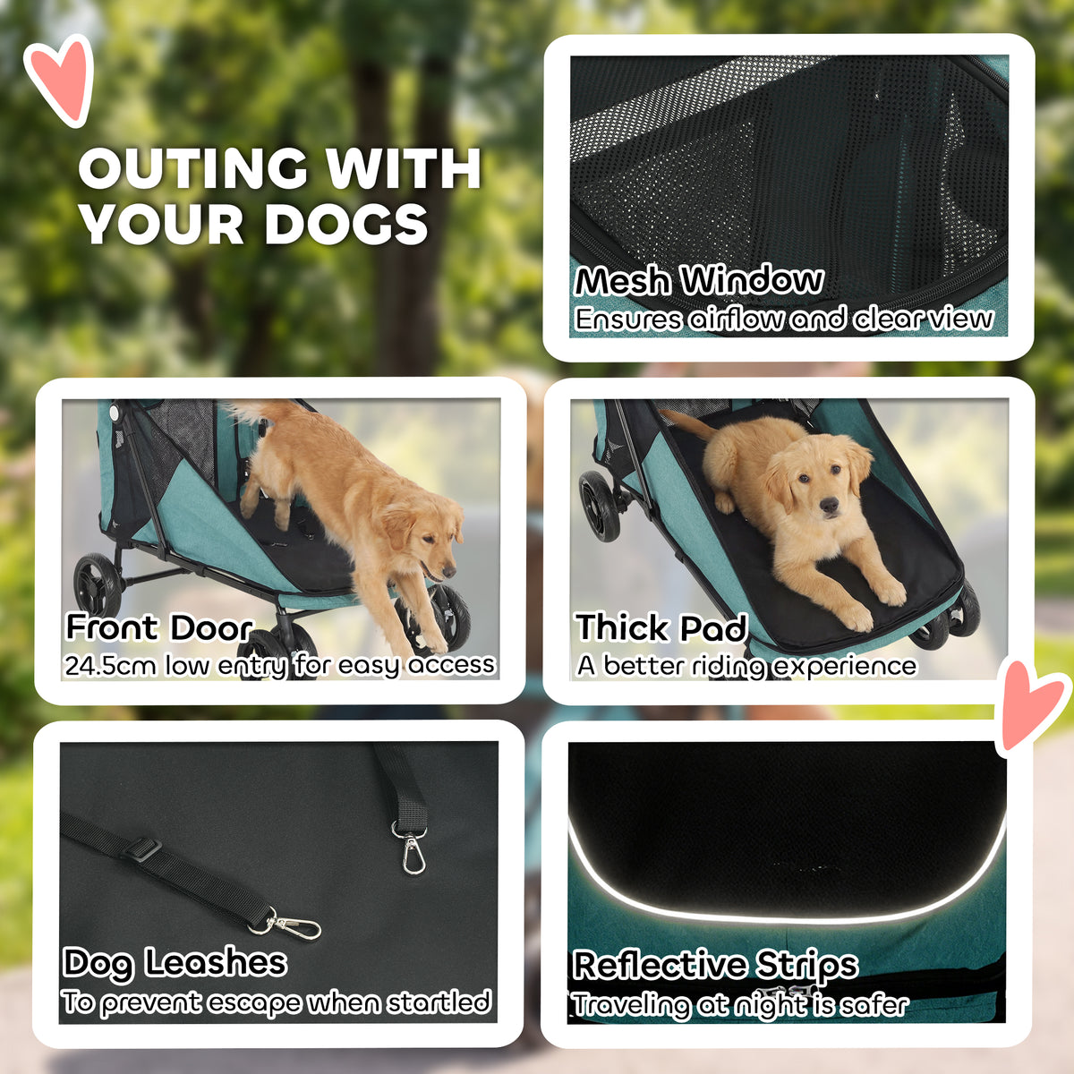 Poussette pour chien pliable avec suspension