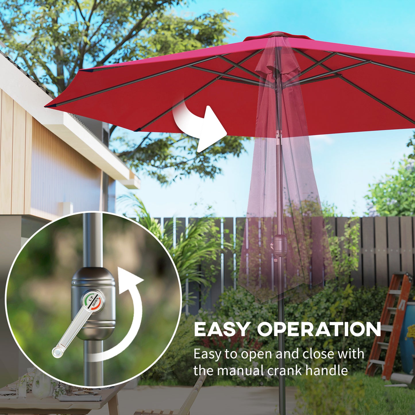 Parasol de patio rond 10 pieds avec manivelle