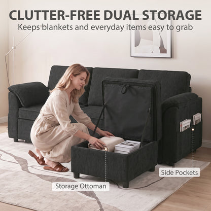 Divan-lit sectionnel réversible avec rangement