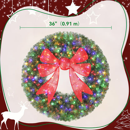 Couronne de Noël illuminée nœud 3D 91 cm