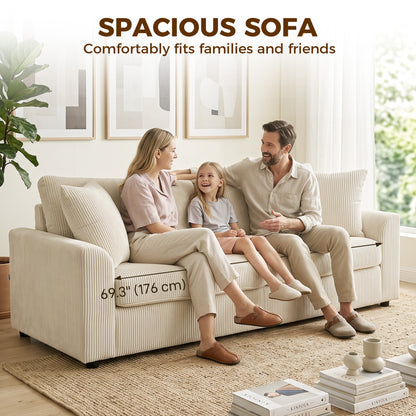 Sofa 3 places moderne en velours côtelé avec ressorts