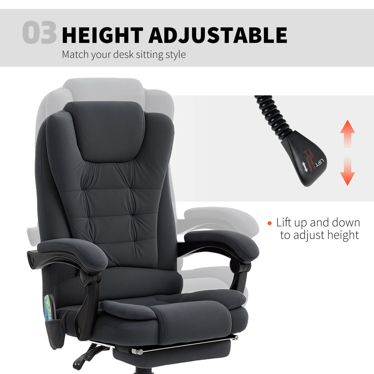 Chaise de bureau massante inclinable avec repose-pieds