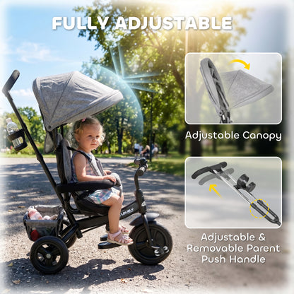 Tricycle 6-en-1 pour tout-petits avec panier et harnais