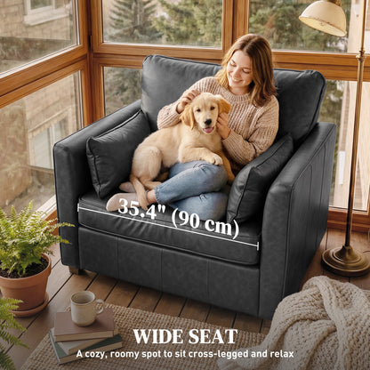 Fauteuil accent cuir PU siège large avec coussins