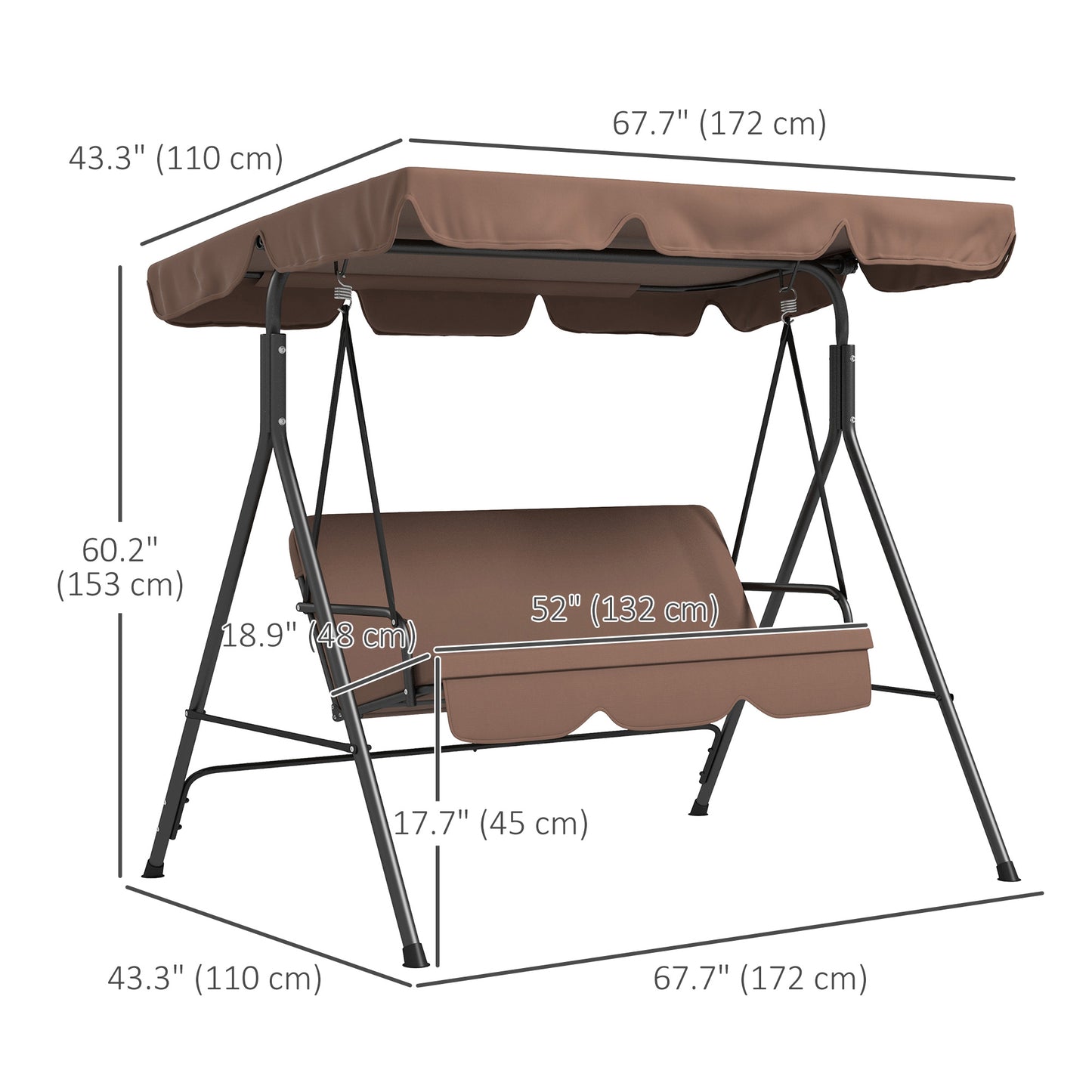 Balancelle de patio 3 places avec auvent ajustable