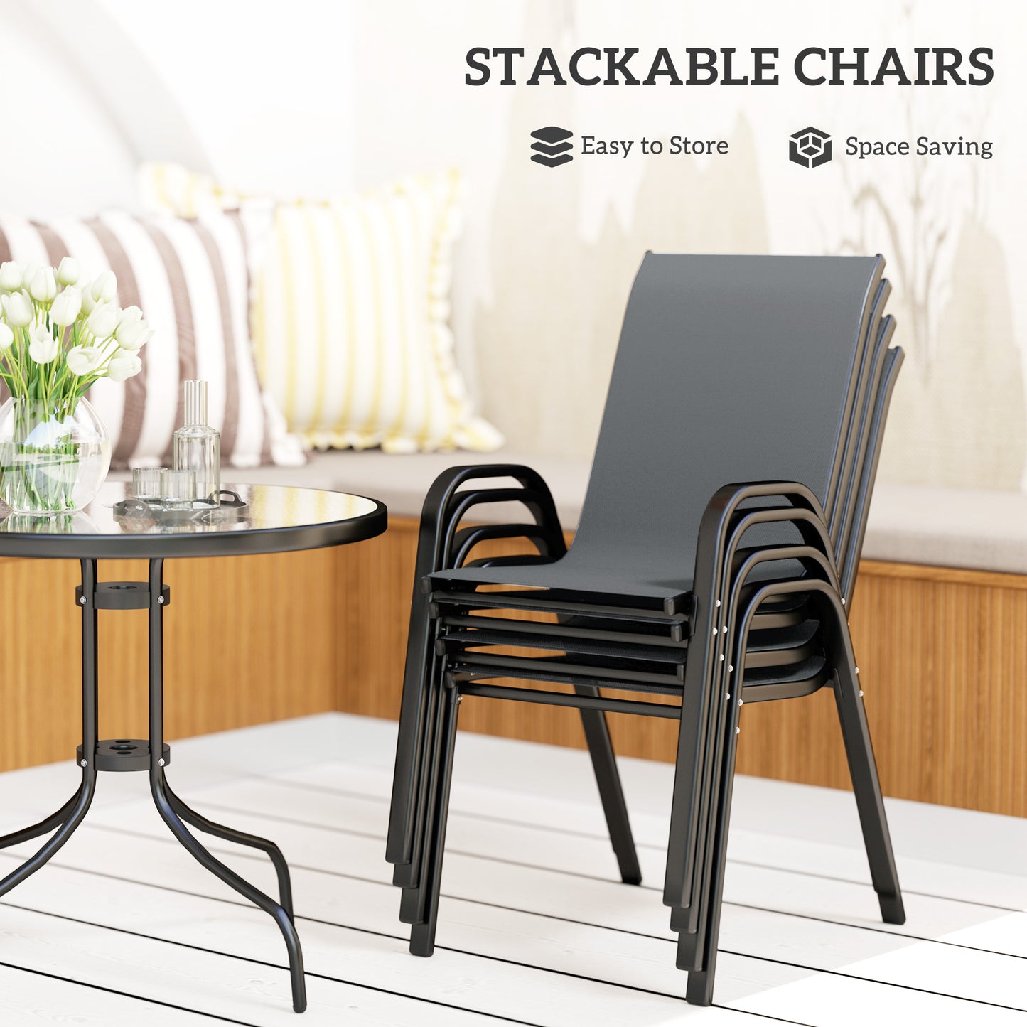 Ensemble de patio cinq pièces table ronde et chaises empilables
