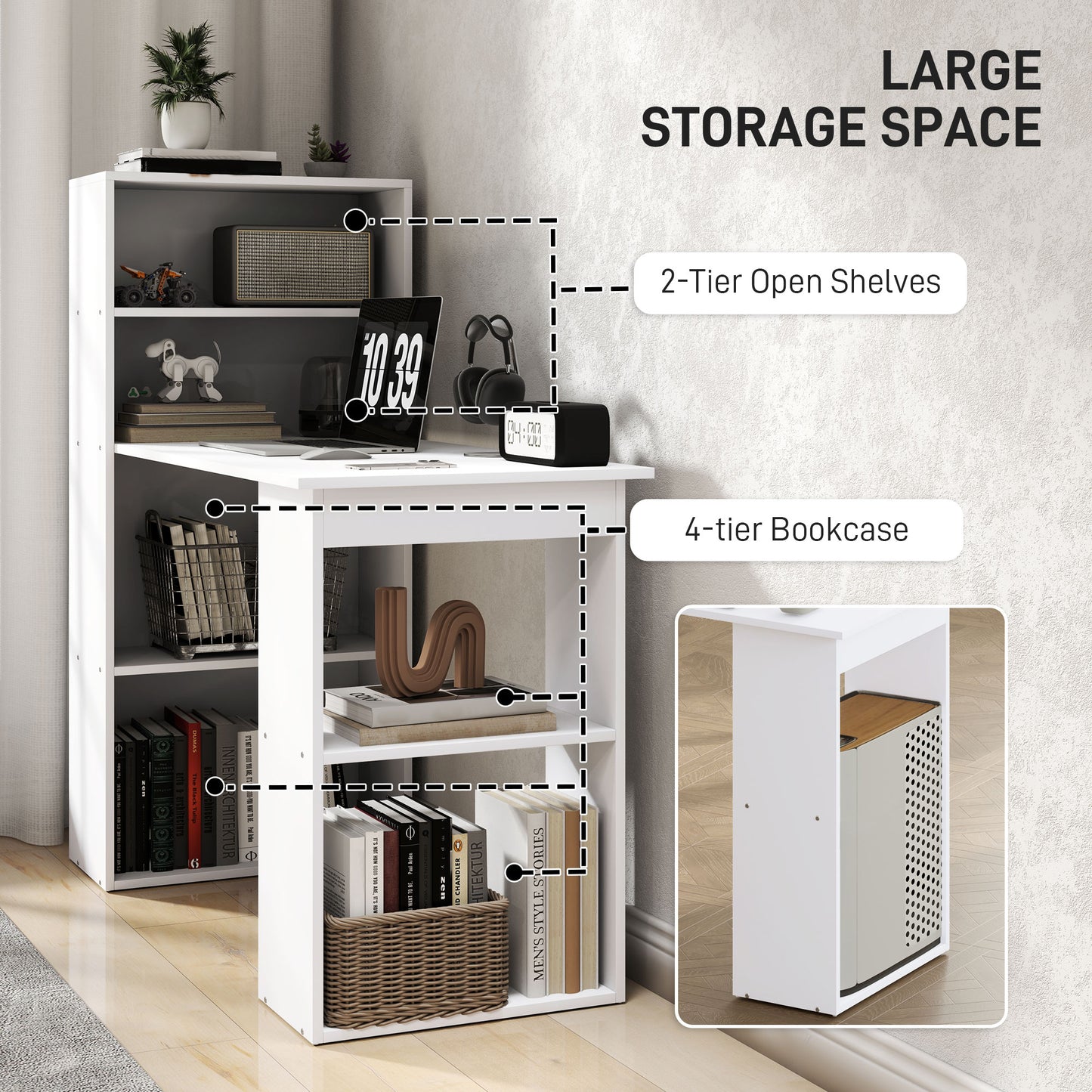 Bureau d'ordinateur avec bibliothèque intégrée 47 po