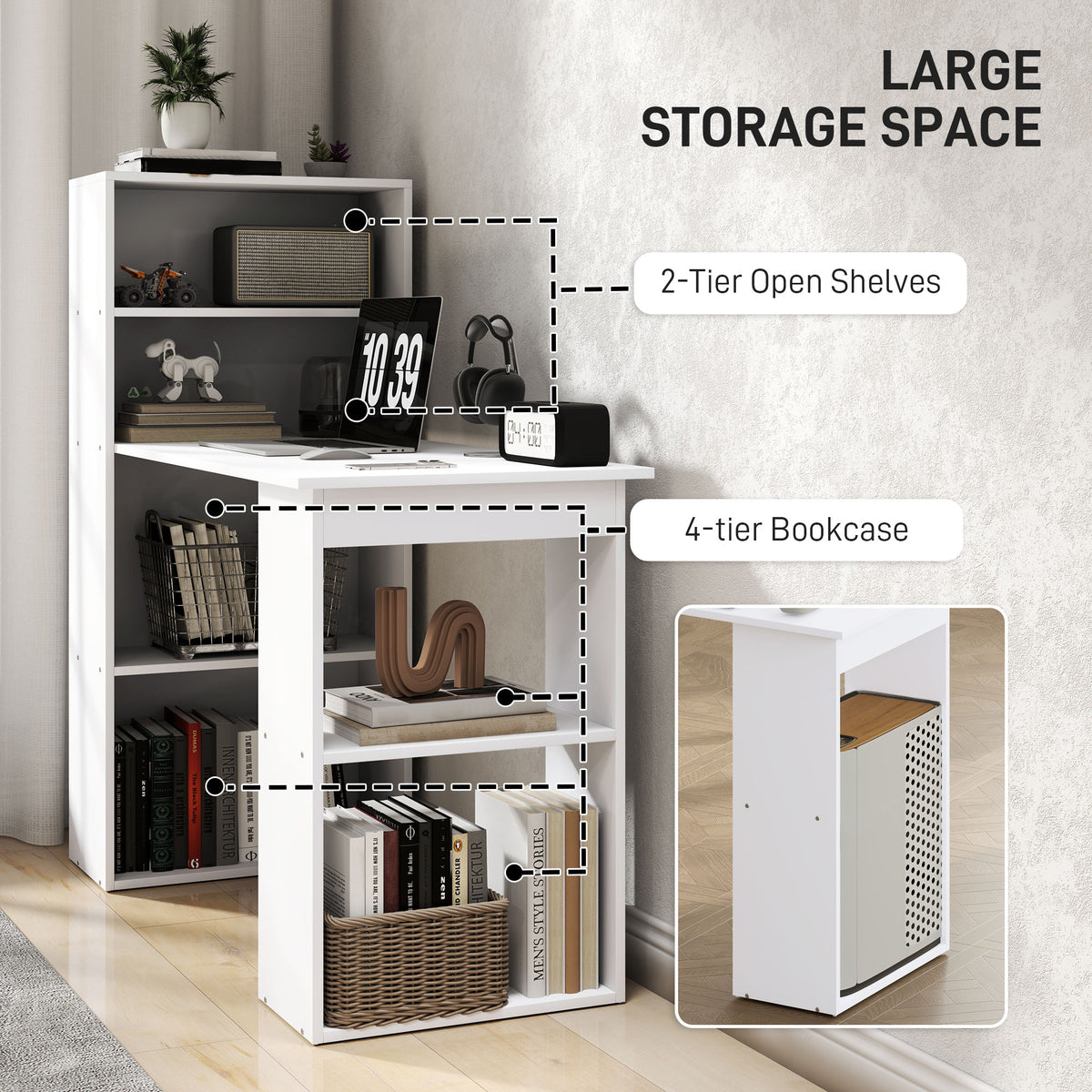 Bureau d'ordinateur avec bibliothèque intégrée 47 po