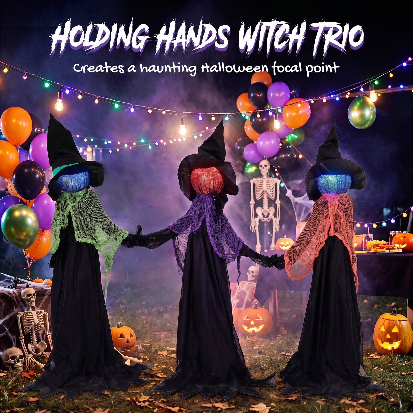 Trio de sorcières lumineuses pour jardin d'Halloween
