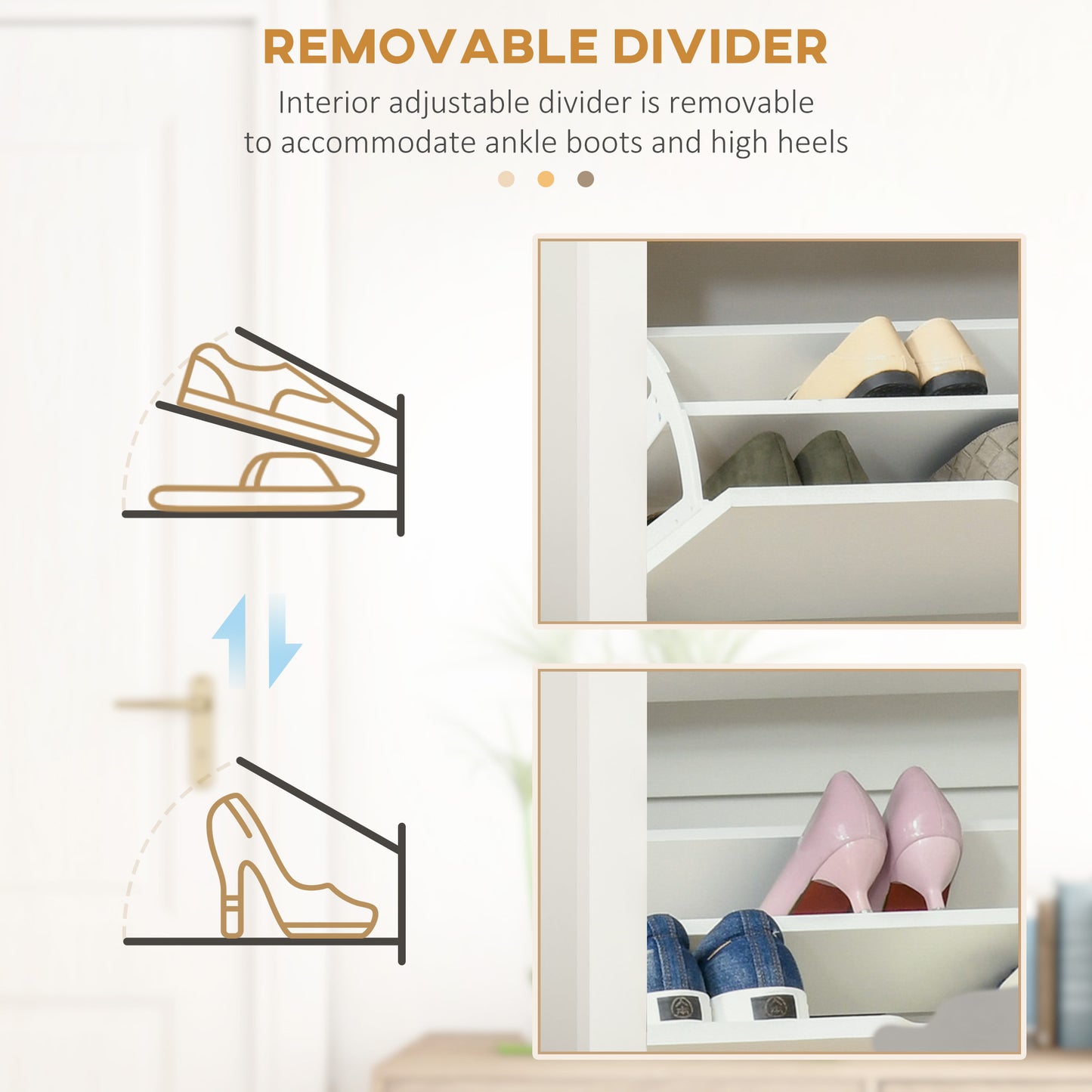 Armoire à chaussures 2 tiroirs rabattables et tablettes ajustables