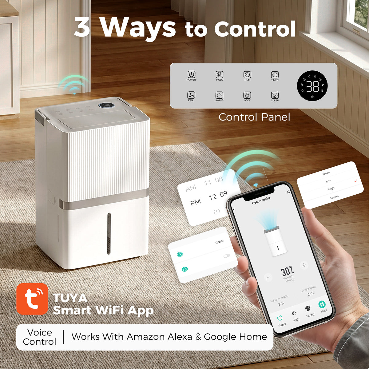 Déshumidificateur intelligent 100 pintes WiFi grande superficie