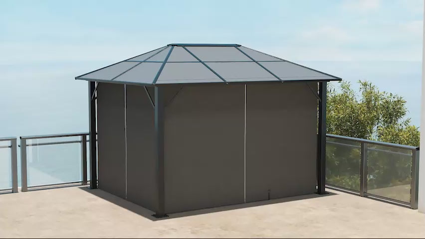 Gazebo Curtains, 10' x 12' Universal Replacement Privacy Curtain, 4-Panels Sidewall with Hooks/C-Rings, Dark Grey