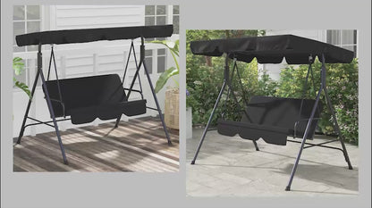 3-Seater Outdoor Porch Swing with Adjustable Canopy, Patio Swing Chair for Garden, Poolside, Backyard, Black