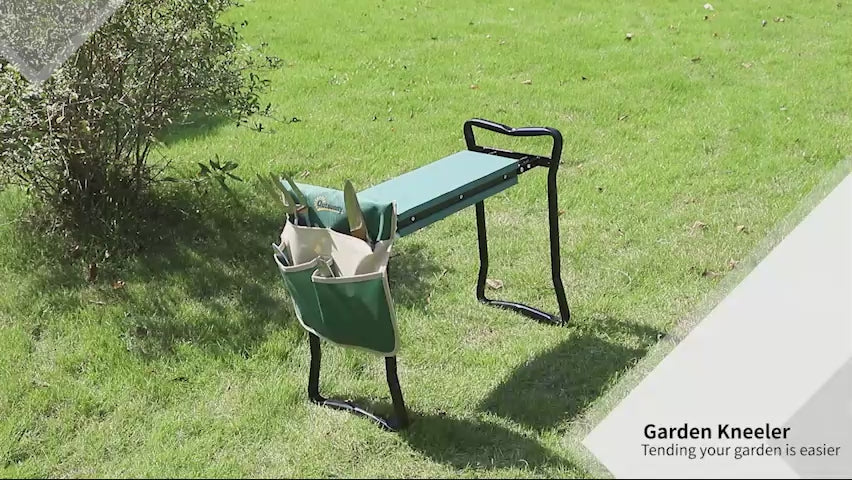 Garden Kneeler and Seat, Foldable Gardening Stool Bench with Thick EVA Foam Kneeling Pad and 1 Large Tool Pouch, Green