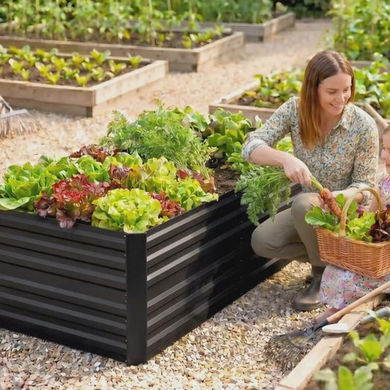Galvanized Raised Garden Bed, Steel Outdoor Planters with Reinforced Rods, 71" x 35" x 23", Black