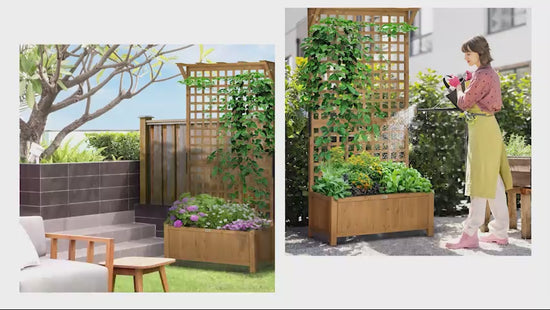 Wood Planter with Trellis for Vine Climbing, Raised Garden Bed, Privacy Screen for Backyard, Patio, Deck, Yellow