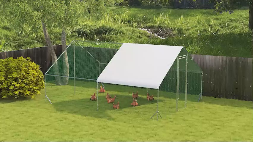 9.8' x 13.1' x 6.6' Chicken Coop Cage, Outdoor Hen House w/Cover & Lockable Door