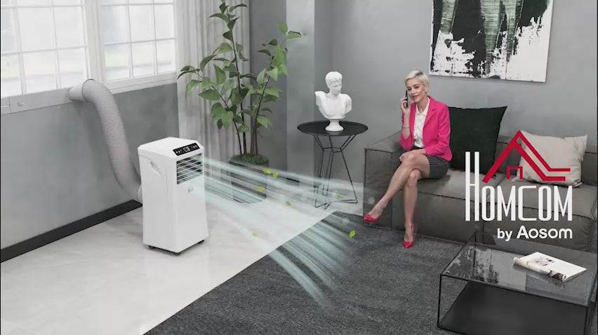 10,000BTU Mobile Portable Air Conditioner with Cooling, Dehumidifier, 2 Speed Fans, 24-Hour Timer for Bedroom, White